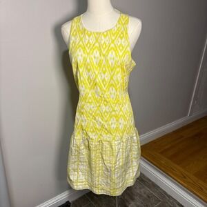 Walter Baker Yellow White Drop Waist Mini Dress Sz M Sleeveless Boho Preppy